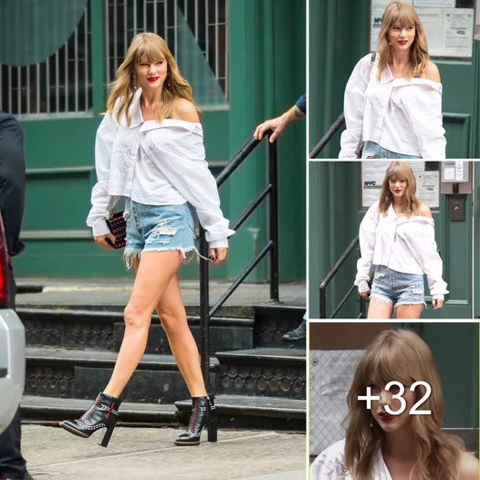 Taylor Swift beams with joy as she steps out of her New York City apartment on a sunny Sunday